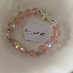 Chic Pink Beaded Bracelet with Cross Charm